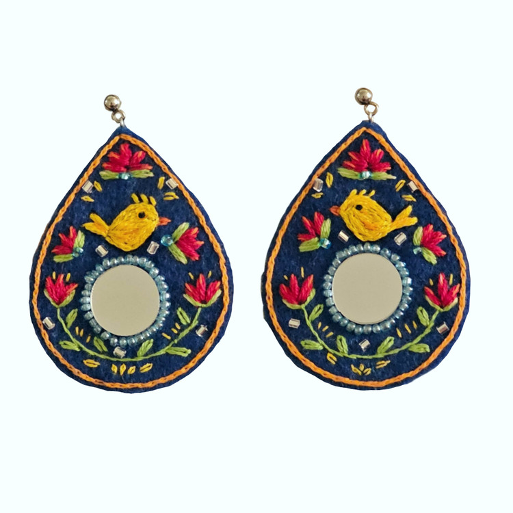 گوشواره دست دوزگلدوزی مدل مرغ آمین