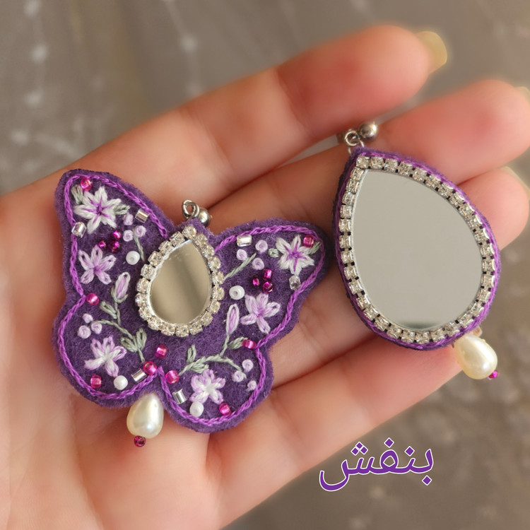 گوشواره دست دوزگلدوزی مدل پروانه خیال
