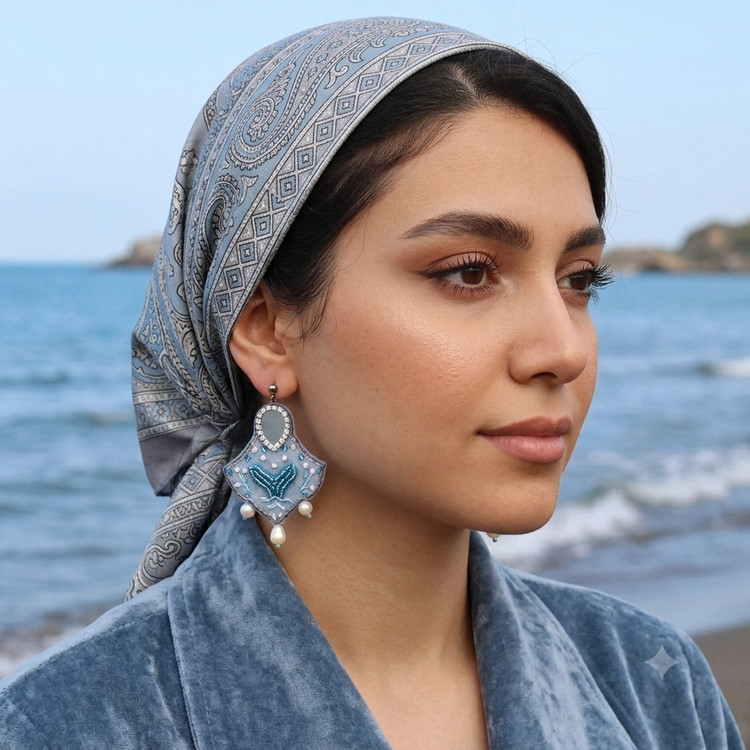 گوشواره دست دوزگلدوزی مدل آواز نهنگ