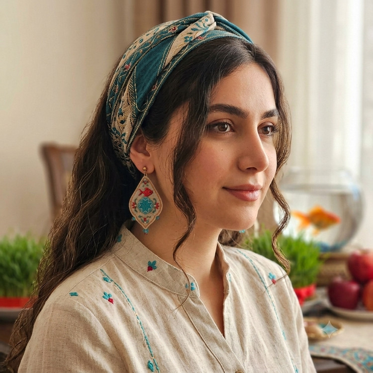 گوشواره دست دوزگلدوزی مدل ماهی گُلی نوروز